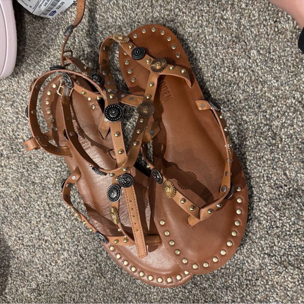 Studded Brown Criss Cross Sandals